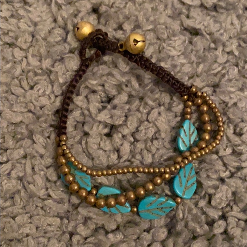 Blue leaf and gold ball bell bracelet